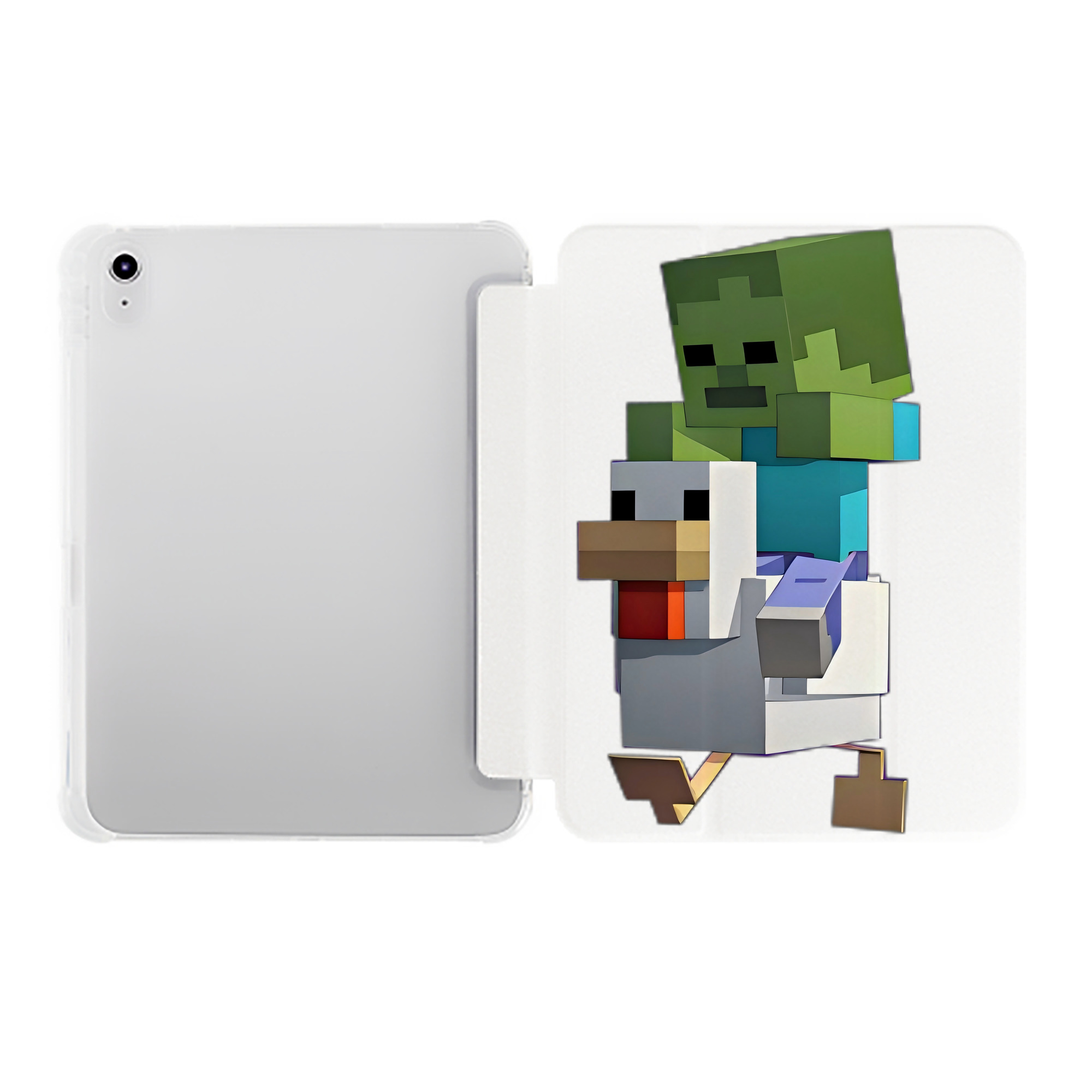 （画像用） マインクラフト ブロックの世界 Minecraft MC Block world IPad ケース ペン収納付き 三つ折りスタンド PUレザー×シリコン 対応機種9.5/10.5/10.9インチ